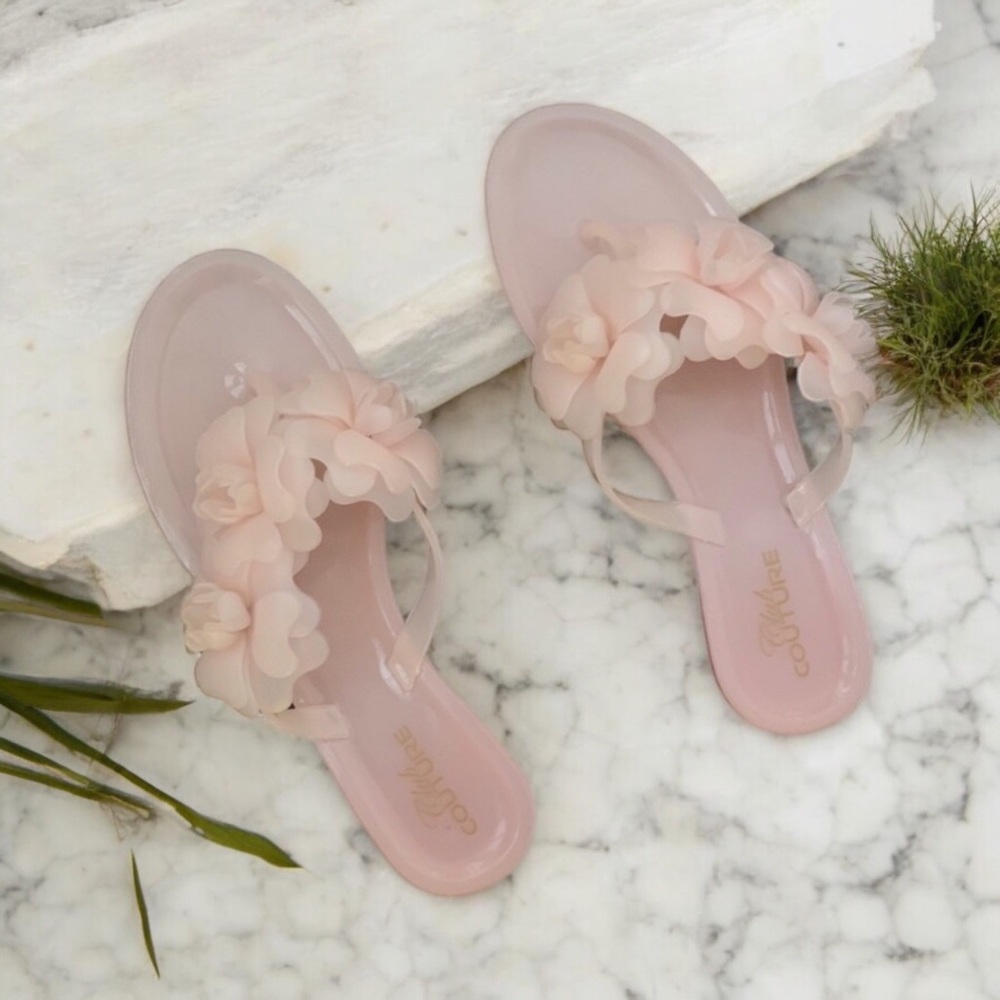 Floral Appliqué Pink Flip Flops